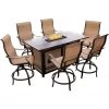 New! Hanover Monaco 7 pc. High-Dining Set with 6 Swivel Rockers and a 30,000 BTU Fire Pit Table, MONDN7PCFP-BR -Hanover Sales 1684357