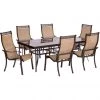 New! Hanover Monaco 7 pc. Dining Set with Six Sling-Back Dining Chairs and One Extra Large Glass-Top Dining Table, MONDN7PCG