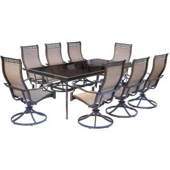 New! Hanover Monaco 9 pc. Dining Set with Eight Swivel Rockers and a Dining Table, MONDN9PCSWG