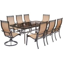 New! Hanover Monaco 9 pc. Dining Set with Six Dining Chairs Two Swivel Rockers and a Dining Table, MONDN9PCSW2G
