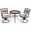 New! Hanover Traditions 3 pc. Swivel Bistro Set with Glass-Top Table, Tan, TRADDN3PCSWG -Hanover Sales 1684376
