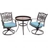 New! Hanover Traditions 3 pc. Swivel Bistro Set with Glass-Top Table, Blue, TRADDN3PCSWG-B
