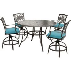 Hanover Traditions 5 pc. High-Dining Set with Four Swivel Chairs and a Cast-Top Table, Blue, TRADDN5PCBR