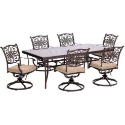 New! Hanover Traditions 7 pc. Dining Set with Extra Large Glass-Top Dining Table, Tan, TRADDN7PCSWG