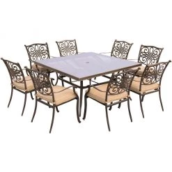 New! Hanover Traditions 9 pc. Outdoor Dining Set with Square Glass-Top Dining Table, TRADDN9PCSQG-RED -Hanover Sales 1684401