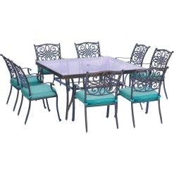 New! Hanover Traditions 9 pc. Outdoor Dining Set with Square Glass-Top Dining Table, TRADDN9PCSQG-RED