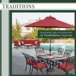 New! Hanover Traditions 9 pc. Outdoor Dining Set with Square Glass-Top Dining Table, TRADDN9PCSQG-RED -Hanover Sales 1684402 A3