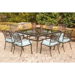 New! Hanover Traditions 9 pc. Outdoor Dining Set with Square Glass-Top Dining Table, TRADDN9PCSQG-RED -Hanover Sales 1684402 A4