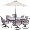 New! Hanover Traditions 9 pc. Square Dining Set with 8 Swivel Dining Chairs, Square Dining Table, Umbrella/Base, TRADDN9PCSWSQG-SU -Hanover Sales 1684408