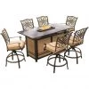 New! Hanover Traditions 7 pc. High-Dining Set with 30000 BTU Fire Pit Table, Tan, TRAD7PCFPBR