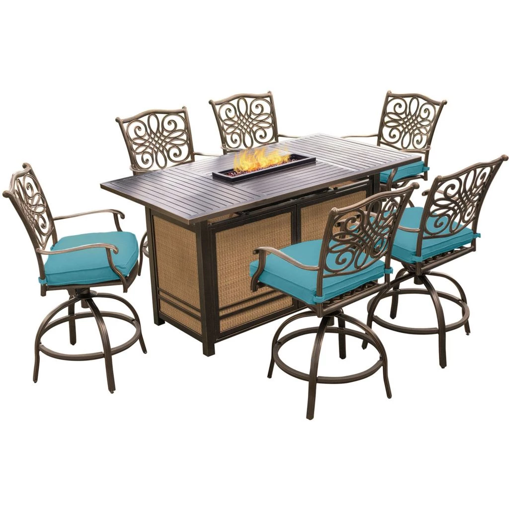 Hanover Traditions 7 pc. High-Dining Set with 30000 BTU Fire Pit Table, Blue, TRAD7PCFPBR 3 Hanover Traditions 7 pc. High-Dining Set with 30000 BTU Fire Pit Table, Blue, TRAD7PCFPBR