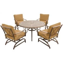 New! Hanover Summer Nights 5 pc. Dining Set with Four Cushioned Rockers and a Cast-Top Table, SUMRNGTDN5PCCST
