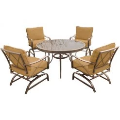 New! Hanover Summer Nights 5 pc. Dining Set with Four Cushioned Rockers and a Glass-Top Table, SUMRNGTDN5PCG