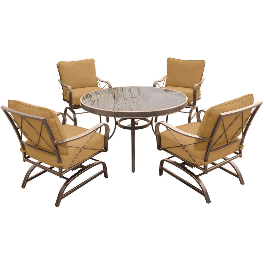 New! Hanover Summer Nights 5 pc. Dining Set with Four Cushioned Rockers and a Glass-Top Table, SUMRNGTDN5PCG 3 New! Hanover Summer Nights 5 pc. Dining Set with Four Cushioned Rockers and a Glass-Top Table, SUMRNGTDN5PCG