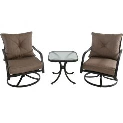 New! Hanover Palm Bay 3 pc. Swivel Chat Set, PALMBAY3PC-TAN