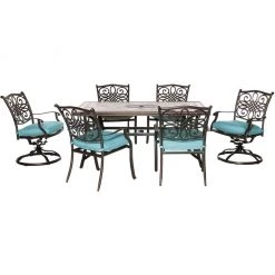 New! Hanover Monaco 7 pc. Patio Dining Set, with 4 Dining Chairs, 2 Swivel Rockers, and a Tile-Top Table, MONDN7PCSW-2-RED