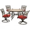 New! Hanover Monaco 5 pc. Dining Set with Four Swivel Rockers and a Tile-Top Table, MONDN5PCSW-4-RED