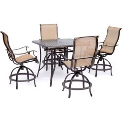 New! Hanover Manor 5 pc. High-Dining Set with 4 Contoured Swivel Chairs and a Cast-Top Table, MANDN5PCSQBR
