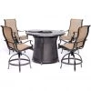 New! Hanover Manor 5 pc. High-Dining Set with 4 Swivel Chairs and a 40,000 BTU Cast-Top Fire Pit Table, MAN5PCFPRD-BR