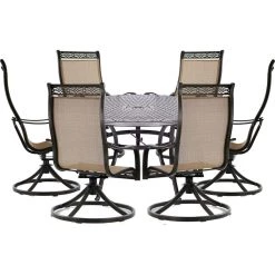 New! Hanover Manor 7 pc. Outdoor Dining Set with Six Swivel Rockers and a Large Cast-Top Dining Table, MANDN7PCSWRD6