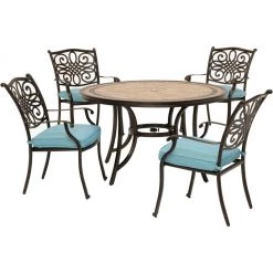 Hanover Monaco 5 pc. Patio Dining Set, with 4 Cushioned Dining Chairs and a Tile-Top Table, MONDN5PC-BLU