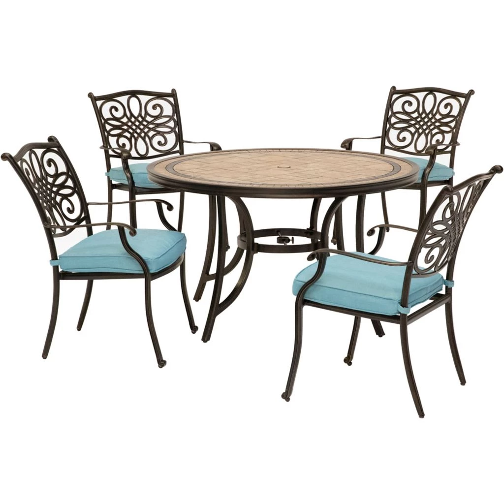 Hanover Monaco 5 pc. Patio Dining Set, with 4 Cushioned Dining Chairs and a Tile-Top Table, MONDN5PC-BLU 3 Hanover Monaco 5 pc. Patio Dining Set, with 4 Cushioned Dining Chairs and a Tile-Top Table, MONDN5PC-BLU