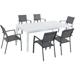 Hanover Del Mar 7 pc. Outdoor Dining Set with 6 Sling Chairs and Expandable Dining Table, DELDN7PC-WG