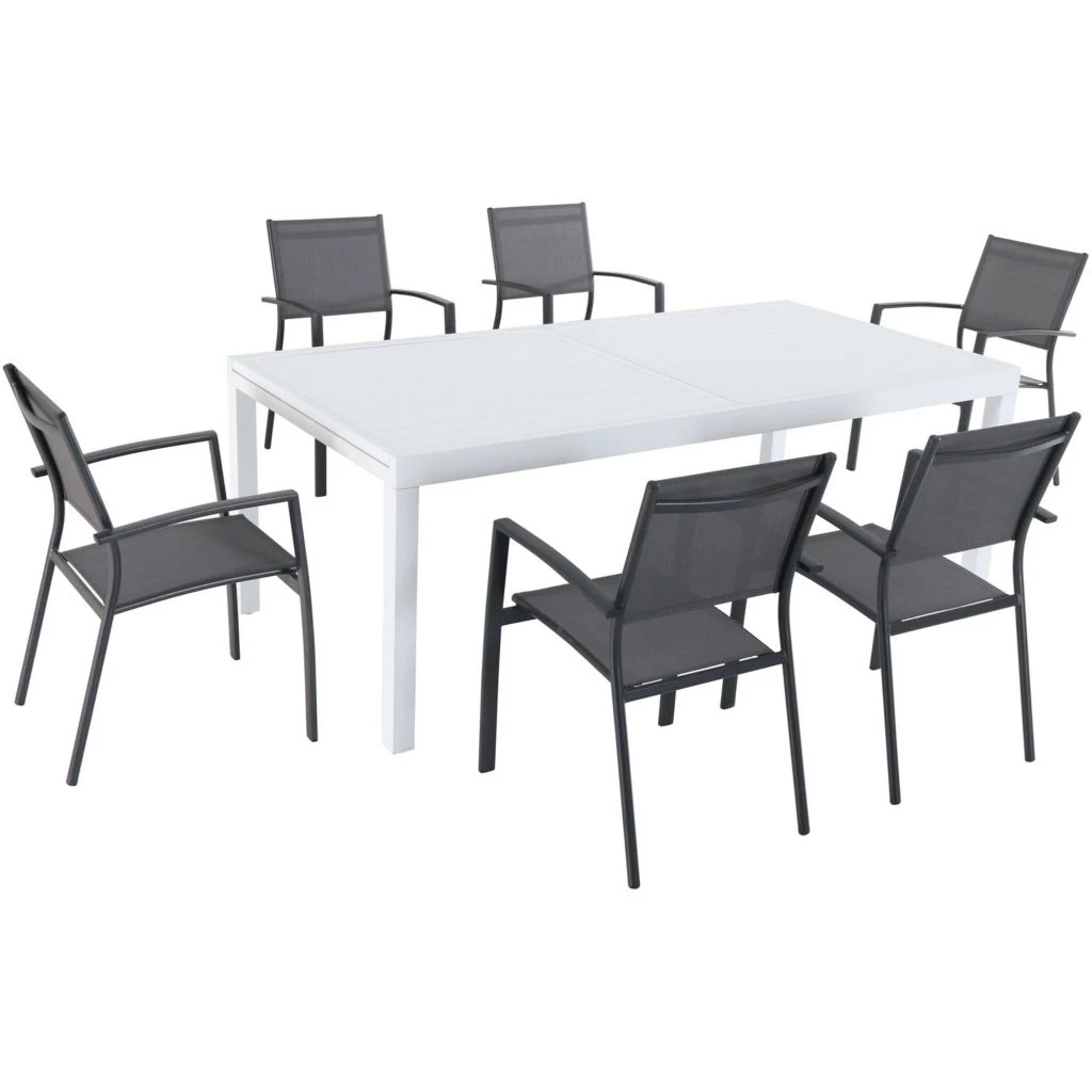 Hanover Del Mar 7 pc. Outdoor Dining Set with 6 Sling Chairs and Expandable Dining Table, DELDN7PC-WG 3 Hanover Del Mar 7 pc. Outdoor Dining Set with 6 Sling Chairs and Expandable Dining Table, DELDN7PC-WG