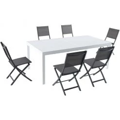 Hanover Del Mar 7 pc. Outdoor Dining Set with 6 Folding Sling Chairs and a Expandable Dining Table, DELDN7PCFD-WG