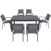 New! Hanover Naples 7 pc. Outdoor Dining Set with 6 Sling Chairs and a Dining Table, NAPDNS7PC-GRY