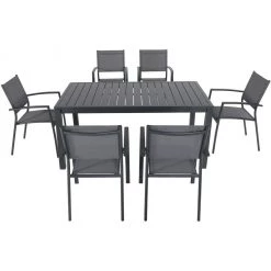 New! Hanover Naples 7 pc. Outdoor Dining Set with 6 Sling Chairs and a Dining Table, NAPDNS7PC-GRY