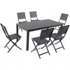 Hanover Naples 7 pc. Outdoor Dining Set with 6 Sling Folding Chairs and a Dining Table, NAPDNS7PCFD-GRY -Hanover Sales 1684506