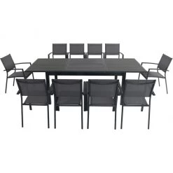 Hanover Cameron 11 pc. Expandable Dining Set with 10 Sling Dining Chairs and a Table, CAMDN11PC-GRY