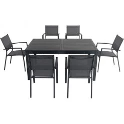 Hanover Cameron 7 pc. Expandable Dining Set with 6 Sling Dining Chairs and a Table, CAMDN7PC-GRY