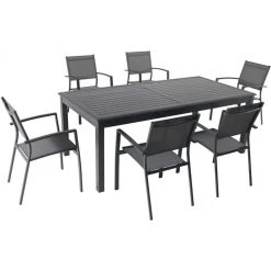 Hanover Dawson 7 pc. Dining Set with 6 Sling Chairs and an Expandable Table, DAWDN7PC-GRY