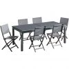 New! Hanover Dawson 7 pc. Dining Set with 6 Folding Sling Chairs and an Expandable Table, DAWDN7PCFD-GRY -Hanover Sales 1684516