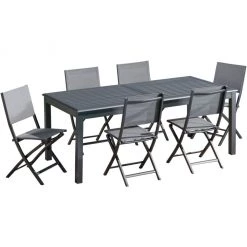 New! Hanover Dawson 7 pc. Dining Set with 6 Folding Sling Chairs and an Expandable Table, DAWDN7PCFD-GRY
