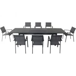 New! Hanover Dawson 9 pc. Dining Set with 8 Sling Chairs and an Expandable Table, DAWDN9PC-GRY