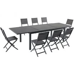 Hanover Naples 9 pc. Dining Set with 8 Folding Sling Chairs and Expandable Dining Table, NAPDN9PCFD-GRY