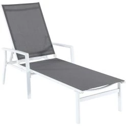 Hanover Naples Outdoor Folding Chaise Lounge Chair, with Adjustable Backrest, NAPLESCHS-W-GRY