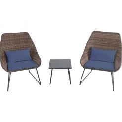 New! Hanover 3 pc. Wicker Chat Set Navy, ACCENT3PC-GRY