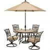 Hanover Monaco 5 pc. Dining Set with 4 Cushioned Swivel Rockers a Tile-Top Table and an Umbrella, MONDN5PCSW4-SU -Hanover Sales 1684538