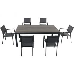 Hanover Tucson 7 pc. Dining Set with 6 Sling Arm Chairs and a Faux Wood Dining Table, TUCSDN7PC-GRY