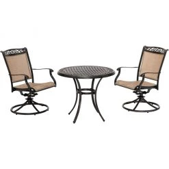 Hanover Fontana 3 pc. Bistro Set with 2 Sling Swivel Rockers and a Cast-Top Table, FNTDN3PCSWC