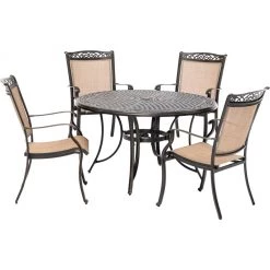 Hanover Fontana 5 pc. Outdoor Dining Set with 4 Sling Chairs and a Cast-Top Table, FNTDN5PCC