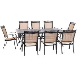 Hanover Fontana 9 pc. Outdoor Dining Set with 8 Sling Chairs and a Cast-Top Table, 42 x 84 in. Table, FNTDN9PCC