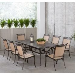 Hanover Fontana 9 pc. Outdoor Dining Set with 8 Sling Chairs and a Cast-Top Table, 42 x 84 in. Table, FNTDN9PCC -Hanover Sales 1684680 A6