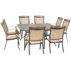 Hanover Fontana 9 pc. Outdoor Dining Set with 8 Sling Chairs and a Square Cast-Top Table, FNTDN9PCSQC