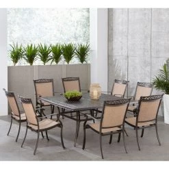Hanover Fontana 9 pc. Outdoor Dining Set with 8 Sling Chairs and a Square Cast-Top Table, FNTDN9PCSQC -Hanover Sales 1684681 A6