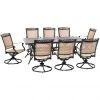 Hanover Fontana 9 pc. Outdoor Dining Set with 8 Sling Swivel Rockers and a Cast-Top Table, 42 x 84 in. Table, FNTDN9PCSWC